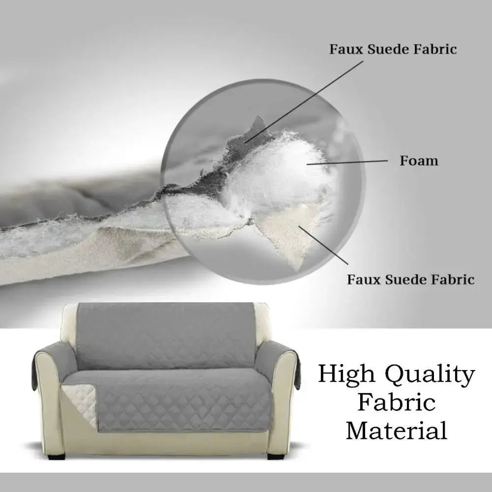 Waterproof quilted sofa cover for 1/2/3 seater, grey fabric with beige sides