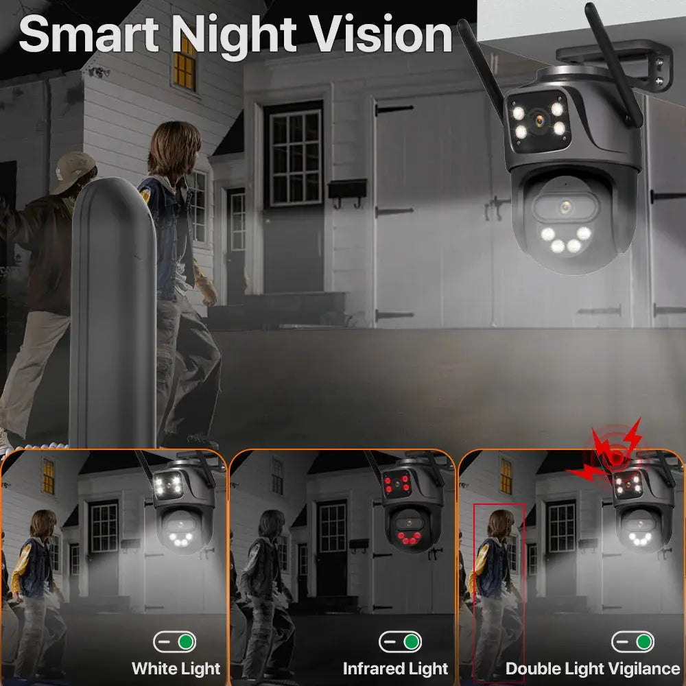 Three Screen WIFI IP Camera outdoor 4K dual-lens PTZ with AI human detection Simples Market