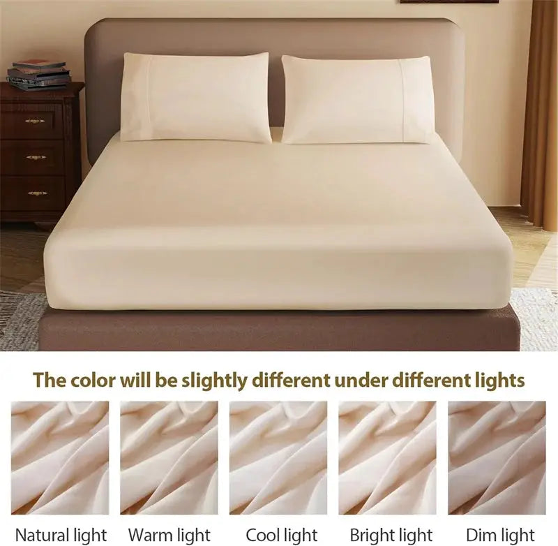 Simples Market Egyptian cotton fitted sheet in cream beige, ultra-soft 800TC, fits single to king-size beds