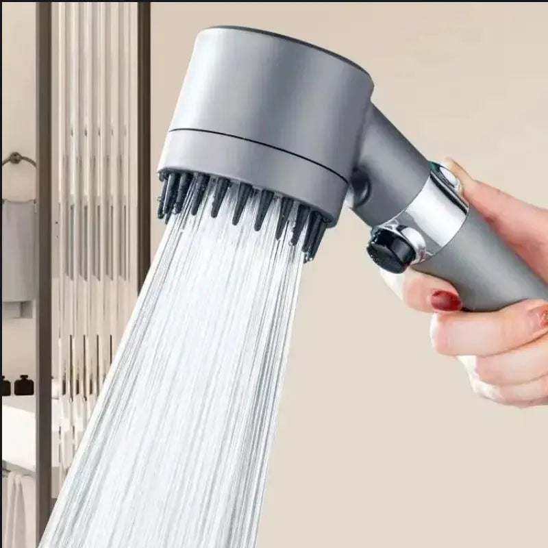 Portable shower head with three spray modes and a water-stop knob in gray