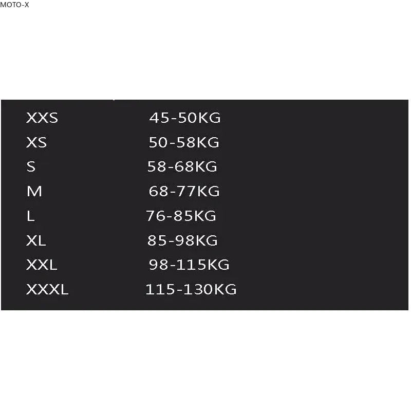 Motocross MTB jersey size chart by Simples Market, showing XXS–XXXL with weight ranges 45–50kg to 115–130kg