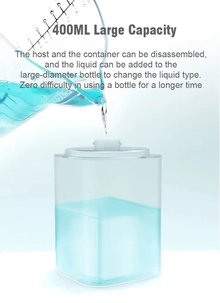 Simples Market automatic touchless infrared soap dispenser, 400ML capacity, clear bottle with blue liquid.