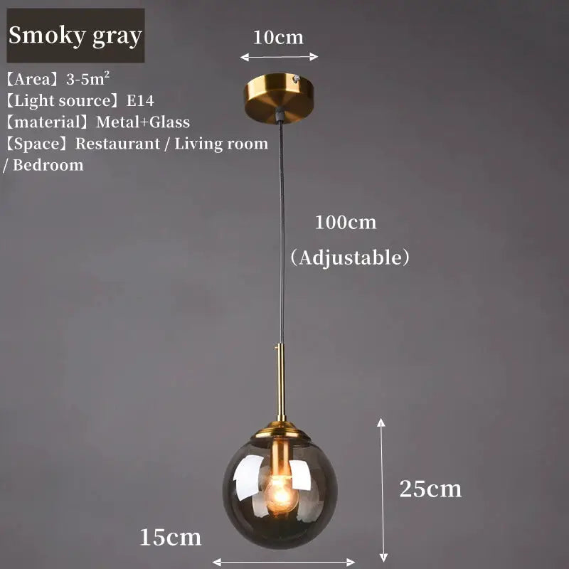 Pendant lamp by Simples Market, smoky gray glass with brass fittings and adjustable cord