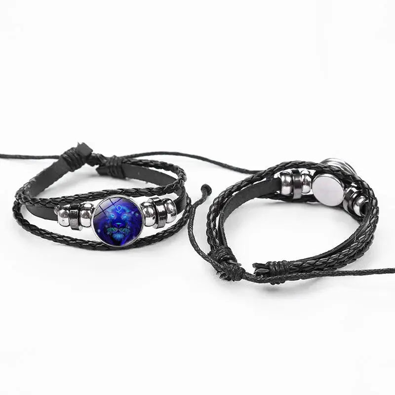 12 Constellation Zodiac Sign Luminous Charm Leather Wrap Bracelet Multilayer Vintage Unisex Bangle