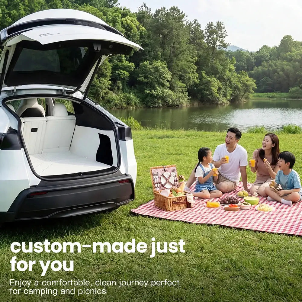Tesla Model Y trunk mat Juniper leather, fully surrounded waterproof non-slip liner by Simples Market