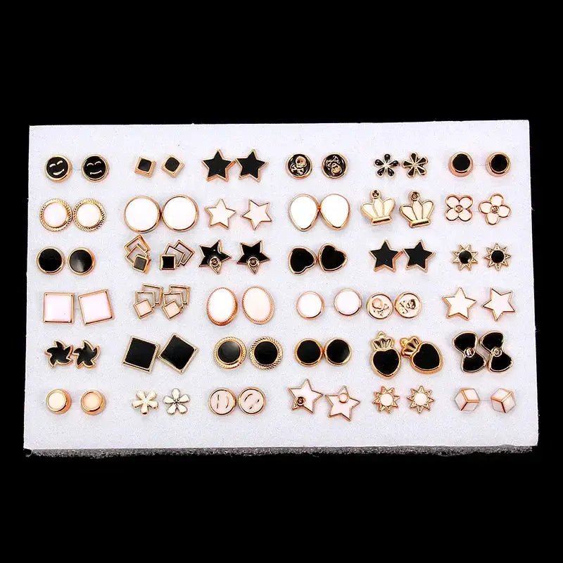 Wholesale 36 Pairs Mixed Styles Rhinestone Sunflower Geometric Animal Plastic Stud Earrings Set For Women Jewelry - Simples Market