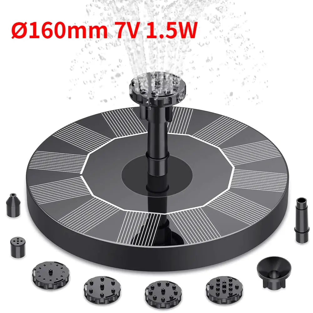 Simples Market outdoor solar fountain kit with 6 nozzles on a black circular base, 160mm diameter