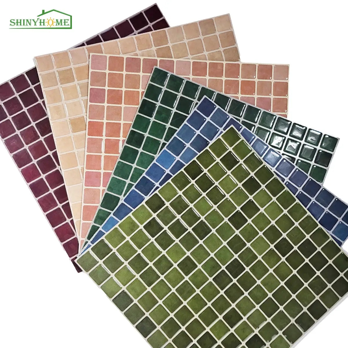 Shiny Home self-adhesive mosaic wall tile sheets, 10.5-inch square, 3D square tiles in assorted colors
