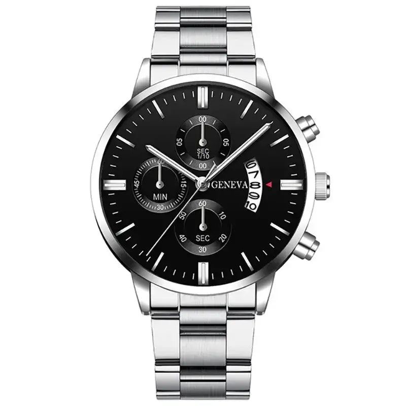 LuxeTime Men's Luxury Stainless Steel Watch With Calendar Quartz Movement Minimalist Business Timepiece