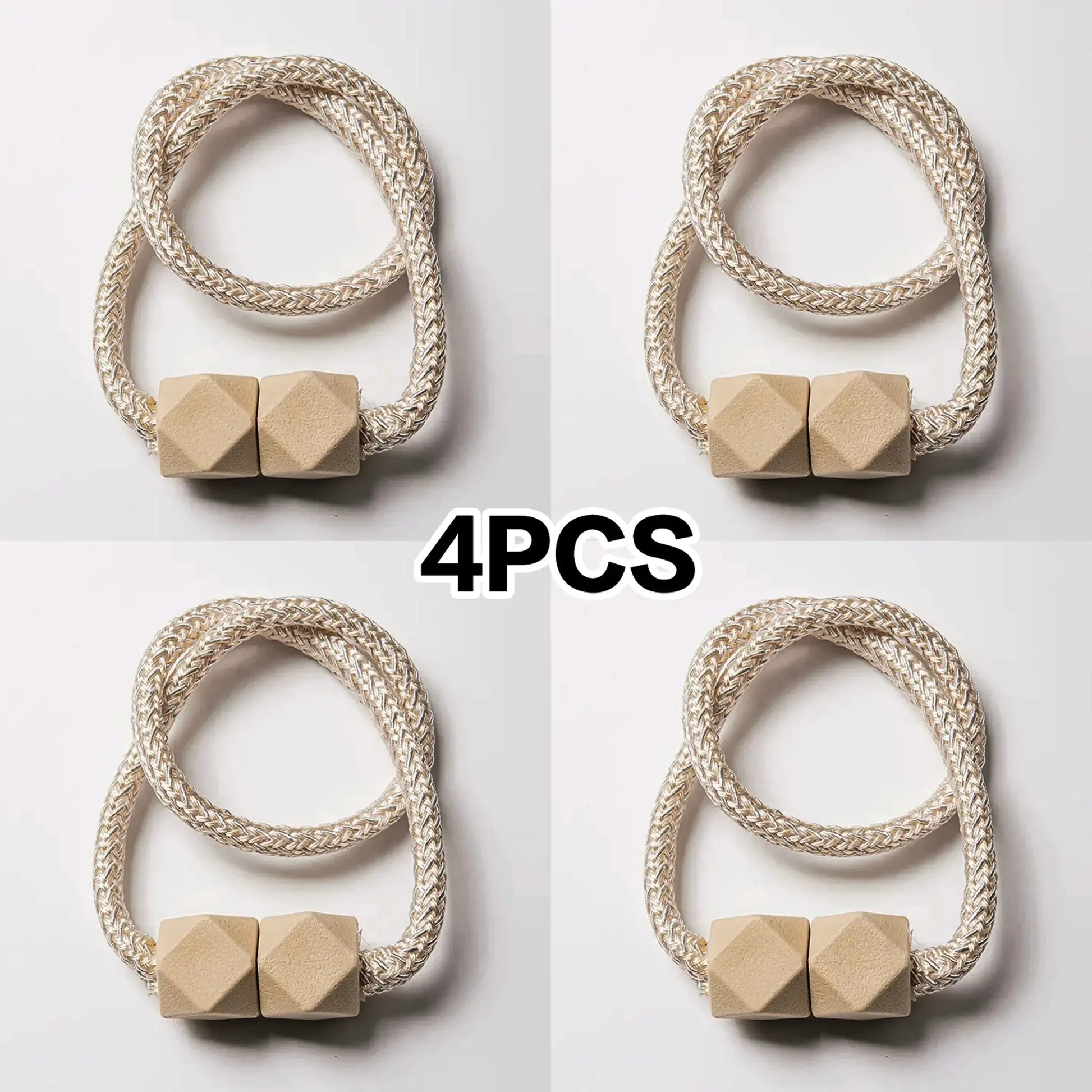 Curtain tiebacks, 4 pcs, thick natural rope with strong magnets in beige, Simples Market.