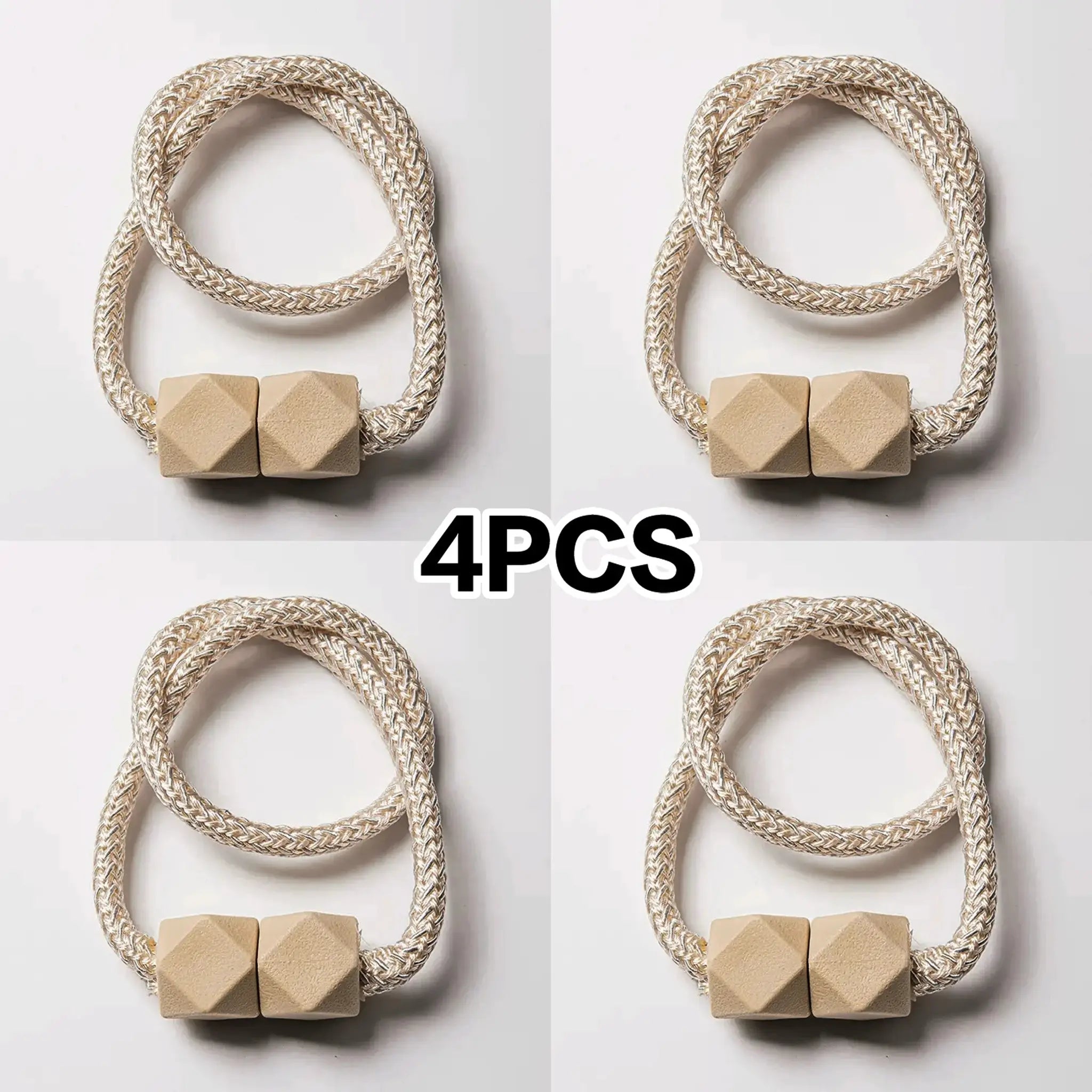 Curtain tiebacks, 4 pcs, thick natural rope with strong magnets in beige, Simples Market.
