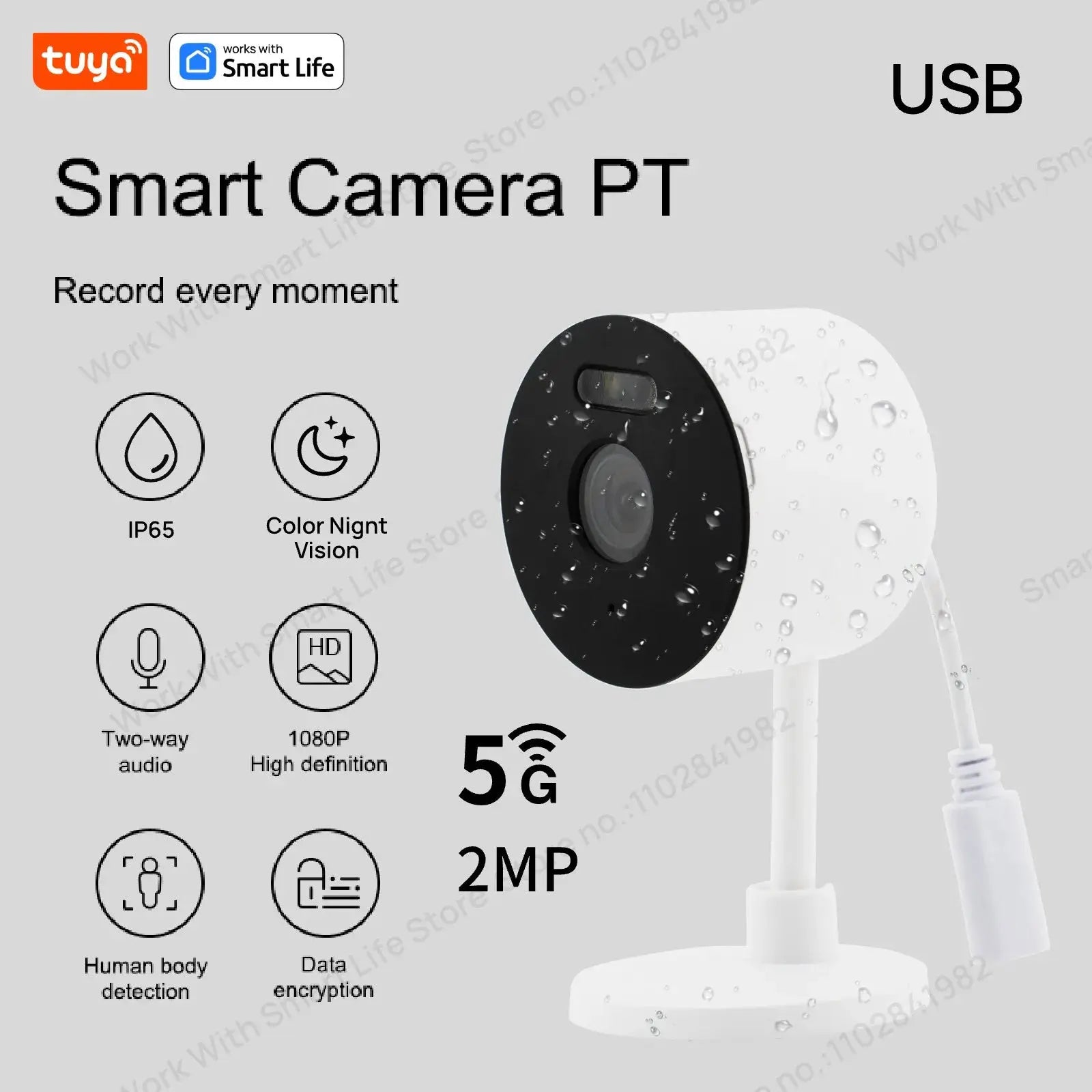 Simples Market 3MP HD Tuya Smart Indoor/Outdoor Security Camera with color night vision and 2-way audio