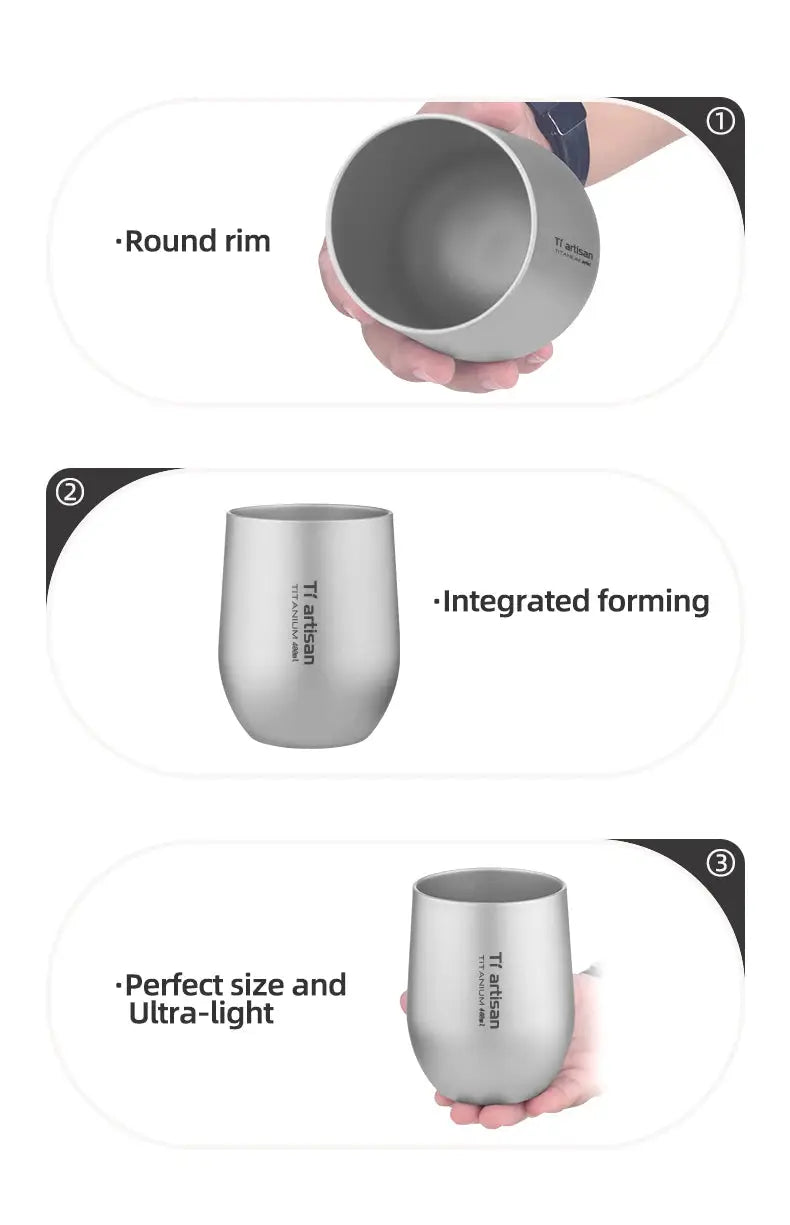 Tiartisan titanium beer cup, silver, 255ml/400ml outdoor camping drinkware
