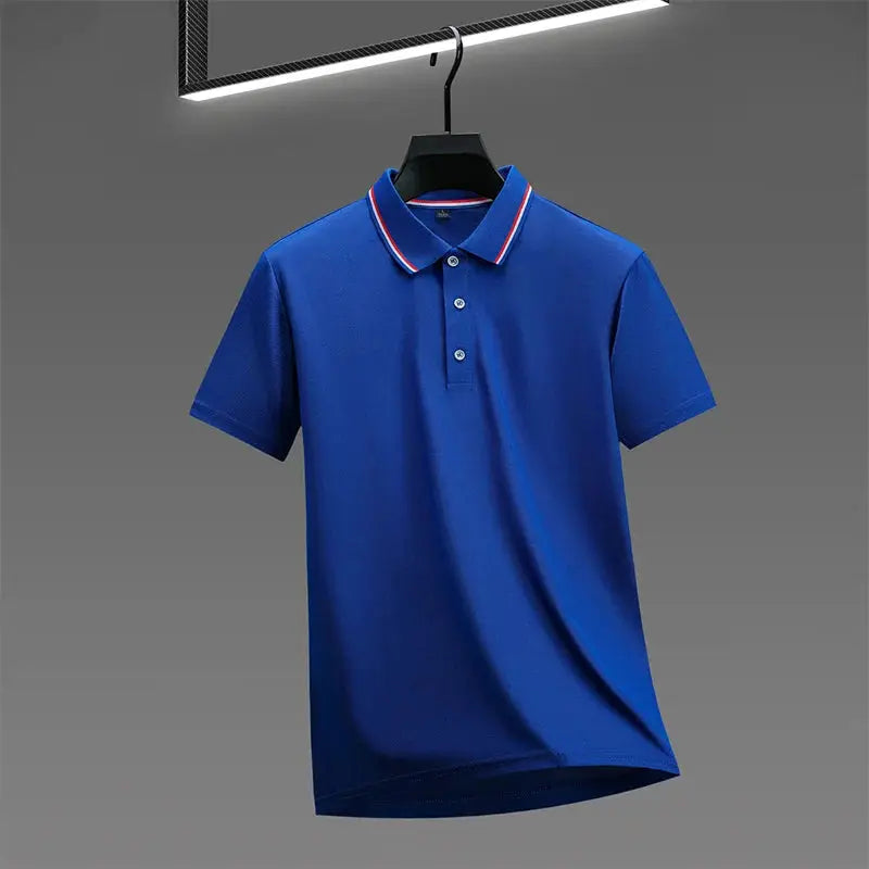 Men's blue polo shirt, short sleeves, solid color casual summer top by Simples Market.