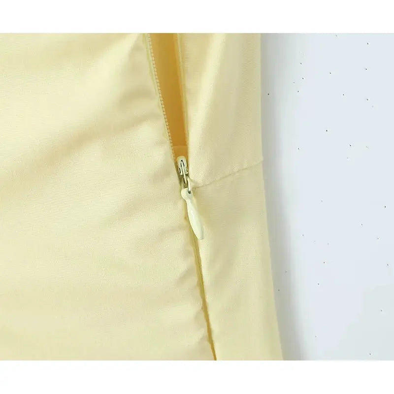 Yenkye Sexy Elegant Fishbone Waist Mini Dress Yellow Lace Up Back