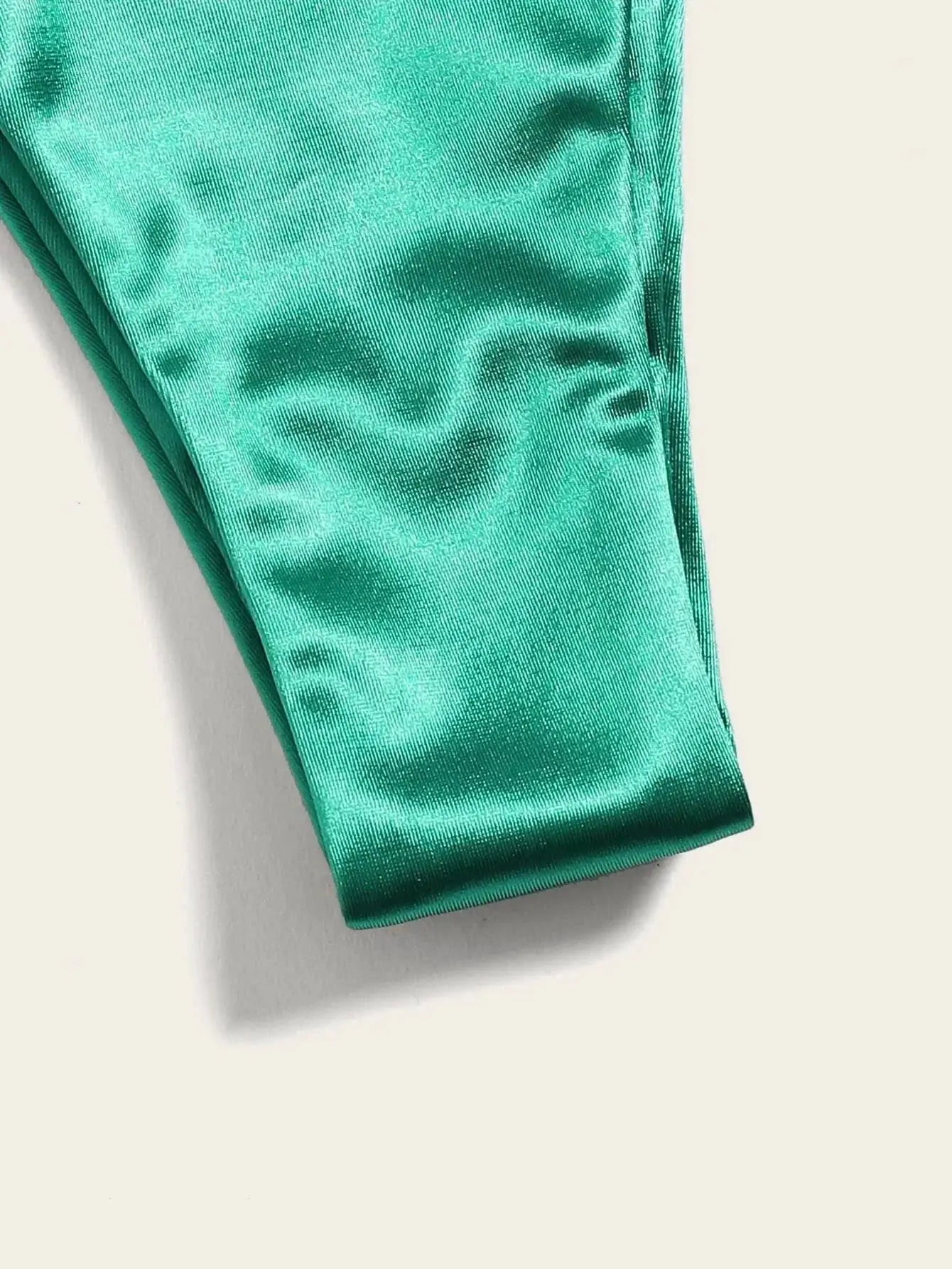 Two-piece halter bikini set in teal metallic satin by Simples Market