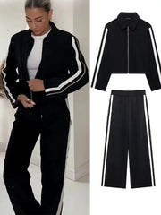 2024 New Women Patchwork Black White Baggy Pants Short Jacket Set