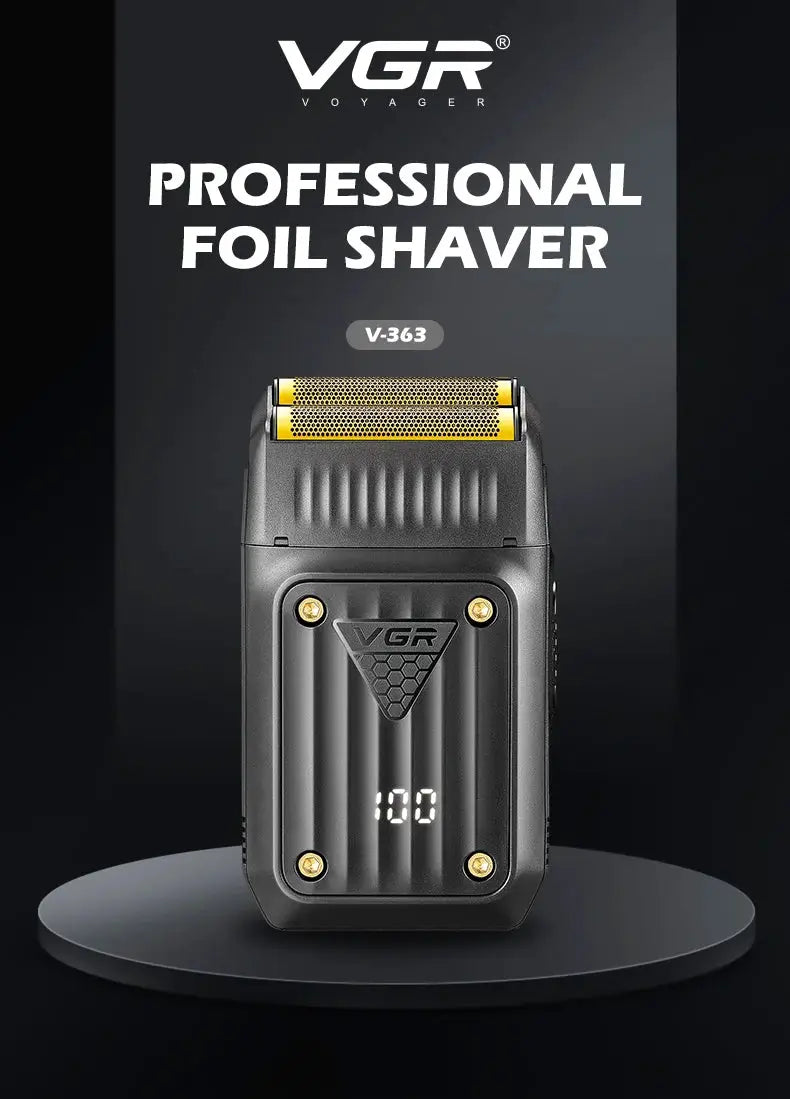 VGR 363 professional foil shaver by Simples Market, rechargeable beard trimmer with black body and gold foil head