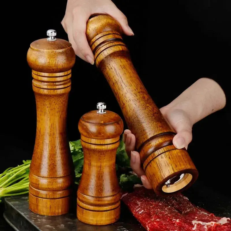 Classical Oak Wood Pepper Spice Mill Grinder Set With Adjustable Ceramic Grinding Core For Handheld Seasoning