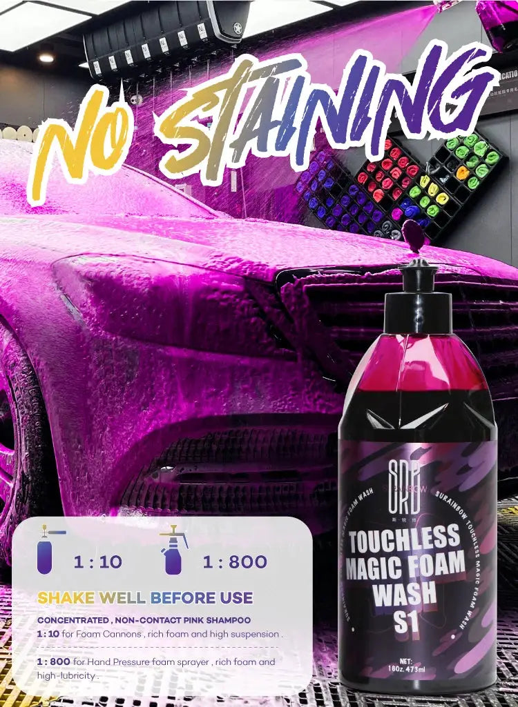 Pink foaming snow foam car wash soap by Simples Market; works with foam cannons, guns or bucket washes.