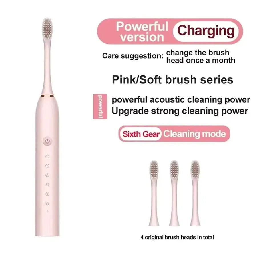 LumaCare Electric Ultrasonic Toothbrush With Six Speed Modes Waterproof USB Rechargeable Soft Bristles