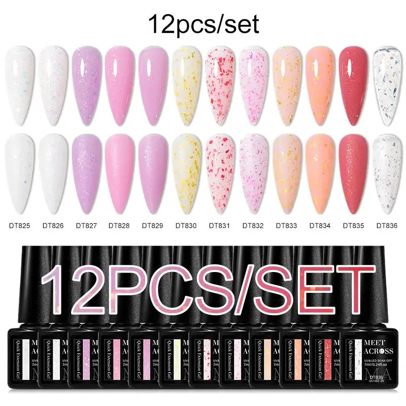MEET ACROSS 12pc Gel Nail Polish Set with pastel glitter colors by Simples Market