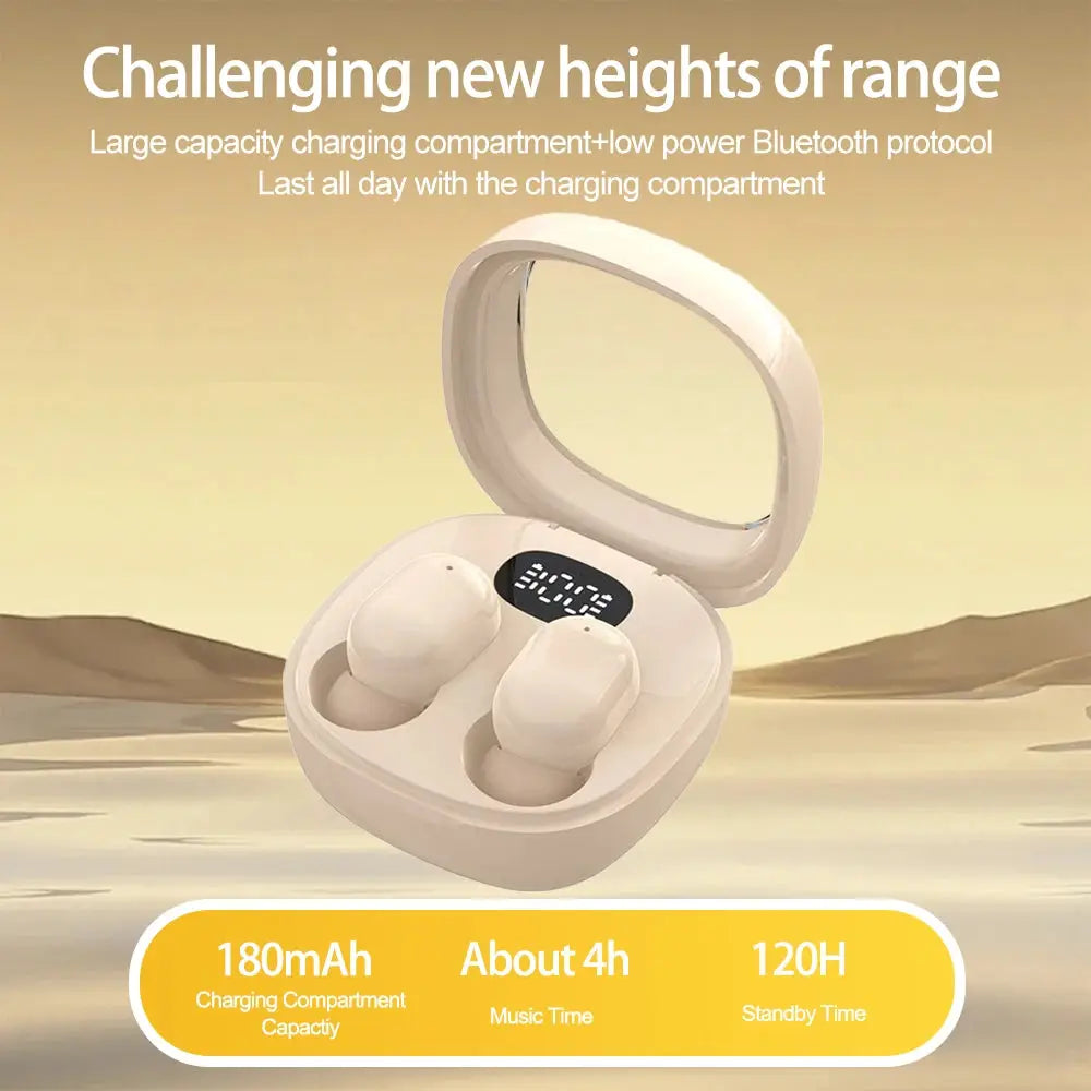 VIKEFON Bluetooth 5.3 TWS wireless earphones in white charging case with two earbuds and digital display