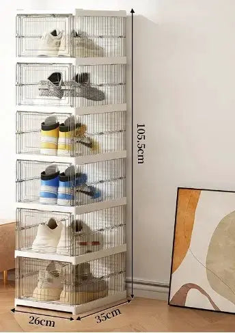 Dustproof Foldable 6 Layer Transparent Thickened Plastic Shoe Bins Stackable Sneaker Cabinet Organizers