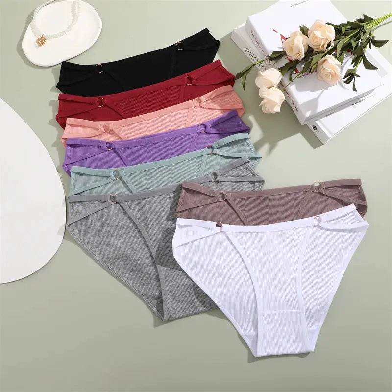 Simples Market women's striped cotton panties; breathable underwear, 8 pairs in assorted colors shown