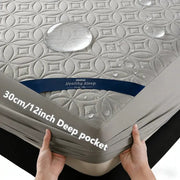 Simples Market Ultrasonic Quilted Waterproof Mattress Protector with 30cm deep pocket, breathable grey fitted sheet