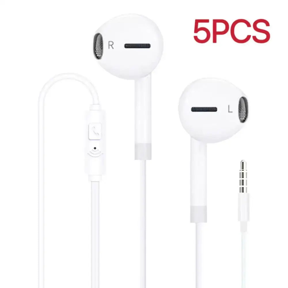 Headphones by Simples Market, white wired 3.5mm jack, 5-pack