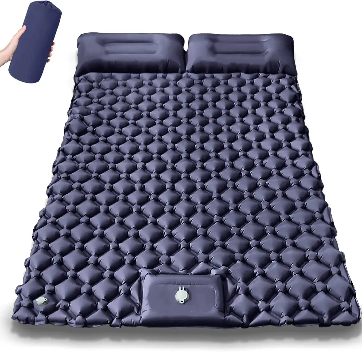 Outdoor camping double inflatable mattress by Simples Market in navy with quilted diamond pattern