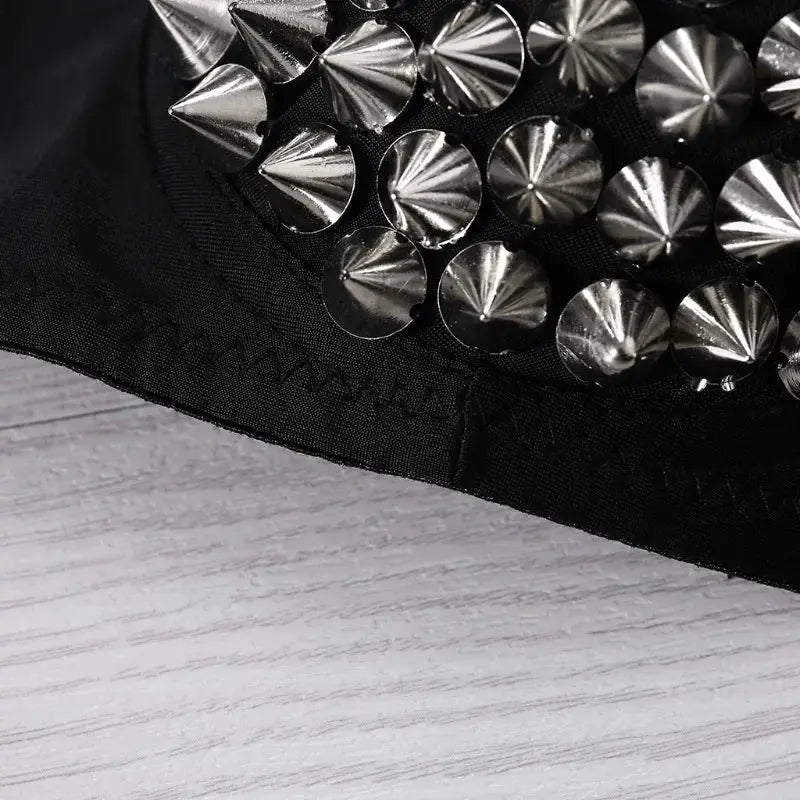 Simples Market black spike-studded bra top with metallic round studs, wireless lingerie for women