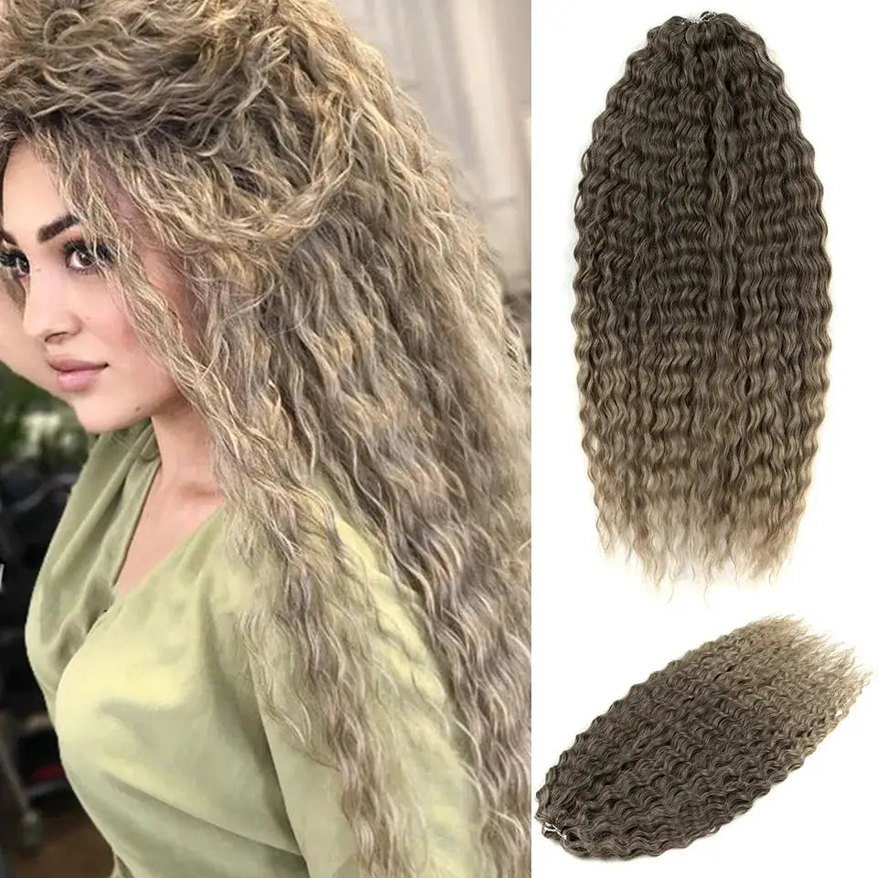 Simples Market Ariel Curl Water Wave Twist Crochet Hair extensions, ombre blonde-pink, 22in, deep wave synthetic braid