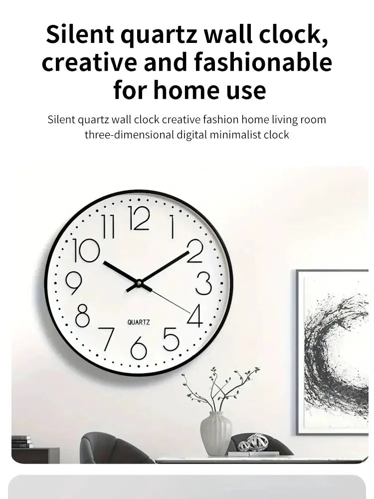 8-inch mute wall clock from Simples Market, white dial, black frame, analog quartz timepiece