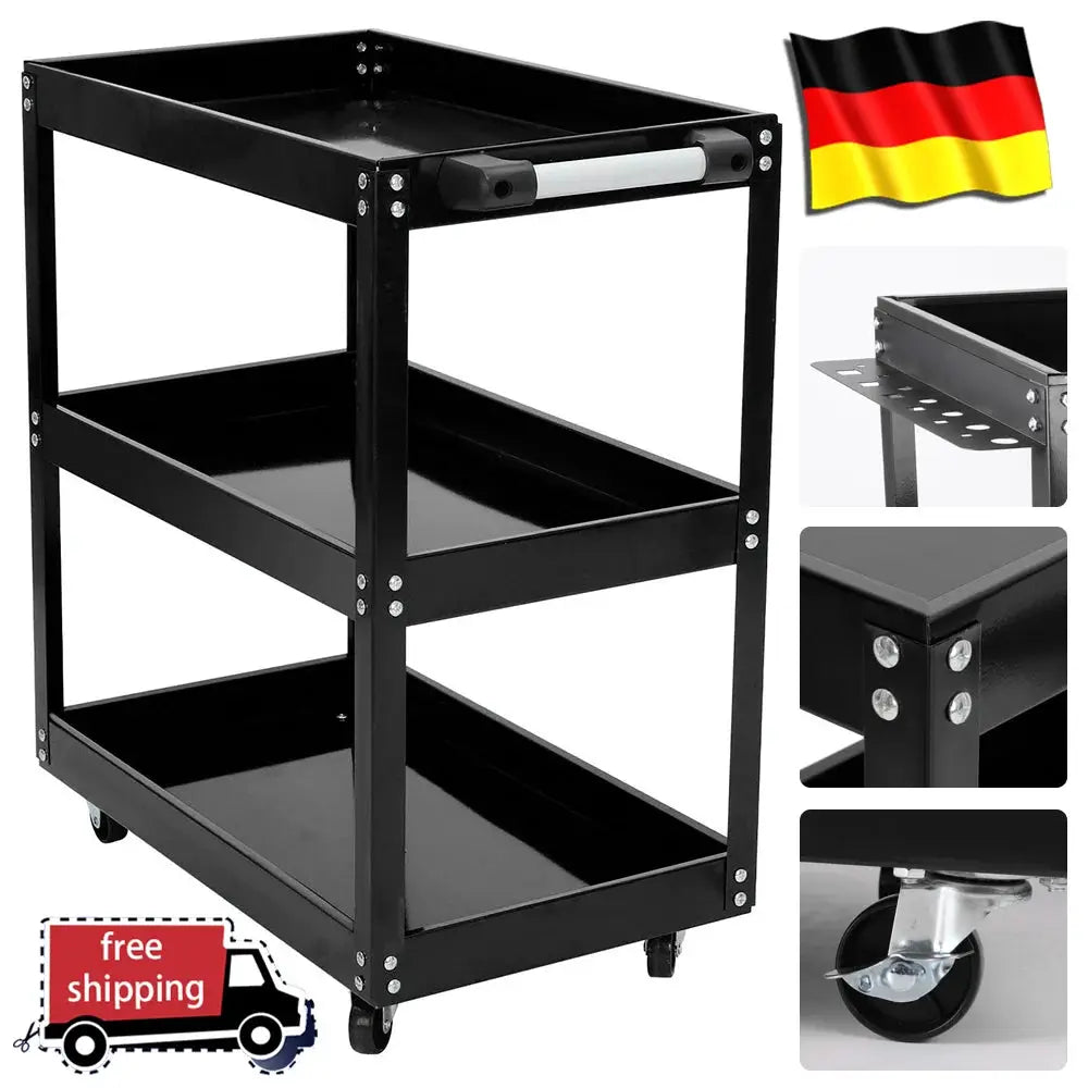 Heavy Duty Rolling Tool Cart With Wheels Three Tier Portable Utility Garage Cart Collapsible Storage Cart