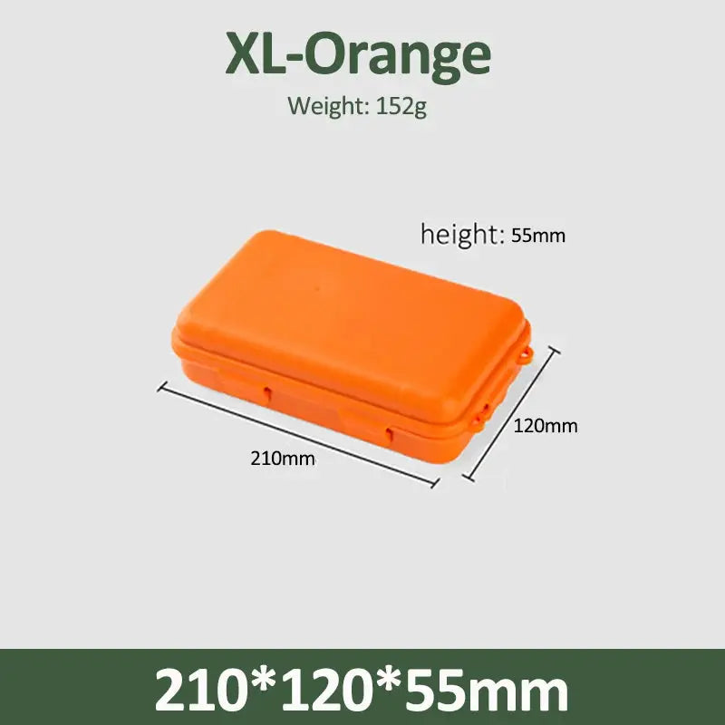Orange plastic outdoor waterproof sealed survival box, 210x120x55mm, 152g