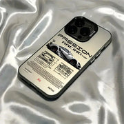 Phone case beige racing-style hard shell with car graphic for iPhone models including 7/8 Plus to 17 Pro Max