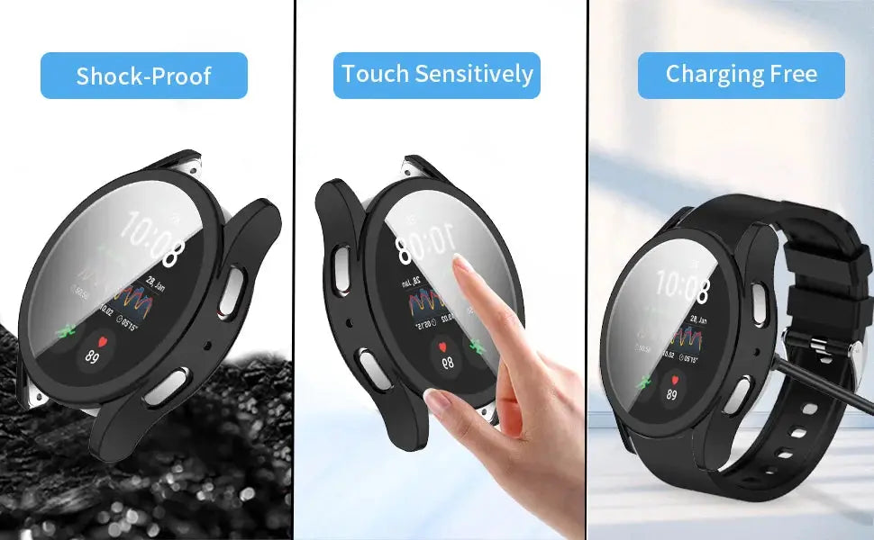 Simples Market Soft TPU watch case for Samsung Galaxy Watch 4/5/6/7 40mm/44mm; black, shockproof anti-scratch protector