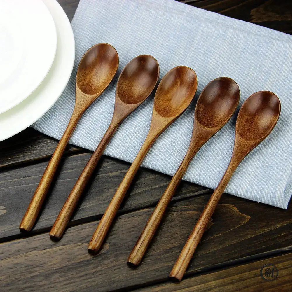 5 Piece Natural Wooden Spoon Set With Ellipse Ladle Spoon And Fork Eco Friendly Kitchen Tableware For Cooking