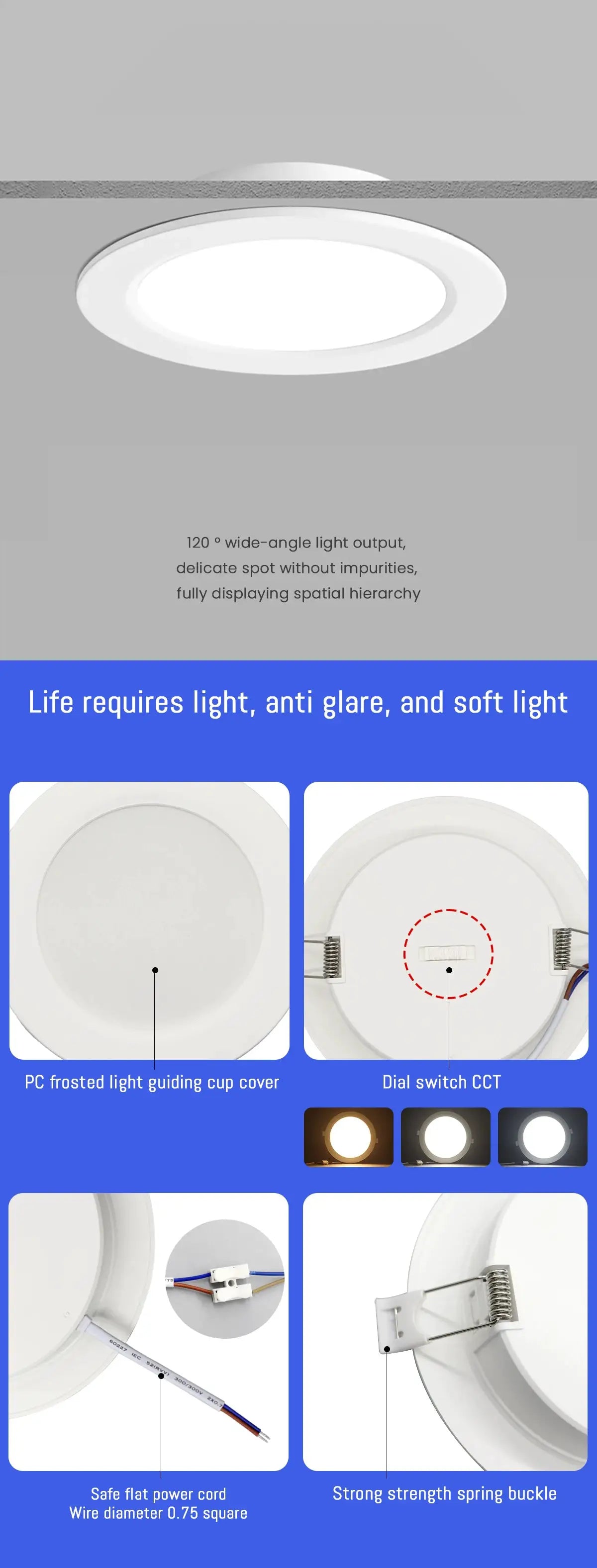 Simples Market LED ceiling spotlight, 7W, adjustable 90°, 3 CCT (3000K/4000K/6000K), AC110V-AC220V