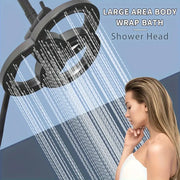 Overhead rainfall shower head with a large circular ring design and high‑pressure spray