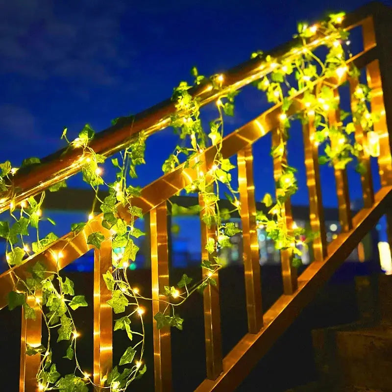 Flower Green Leaf String Lights Artificial Vine Fairy Lights Battery Powered Tree Garland For Wedding Home Decor