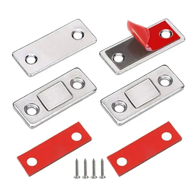 Simples Market magnetic cabinet catches set of four ultra-thin metal plates with red adhesive covers and screws