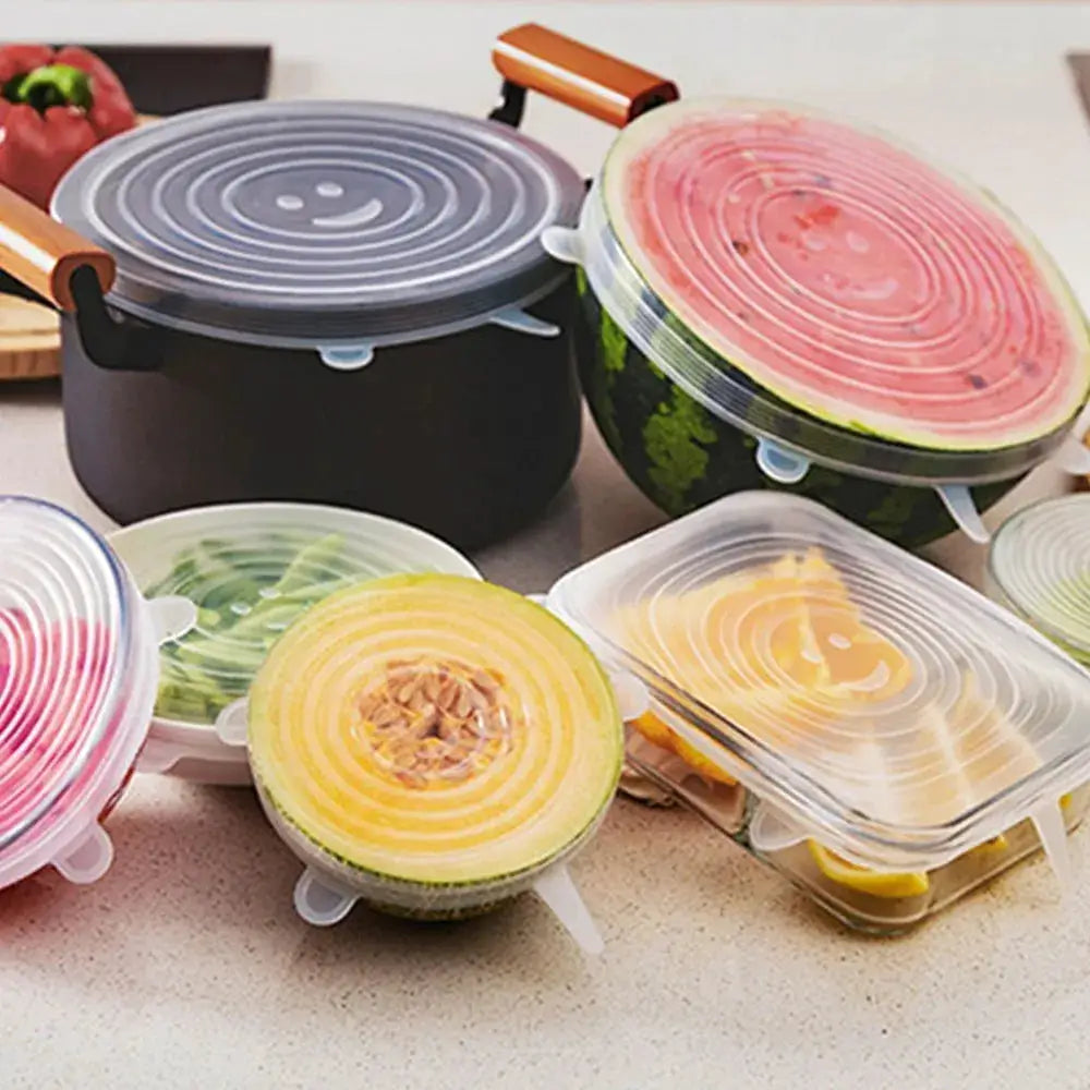 6 Pack Silicone Stretch Lids For Bowls And Containers Kitchen Microwave Covers Universal Fit Airtight Food Storage Lids