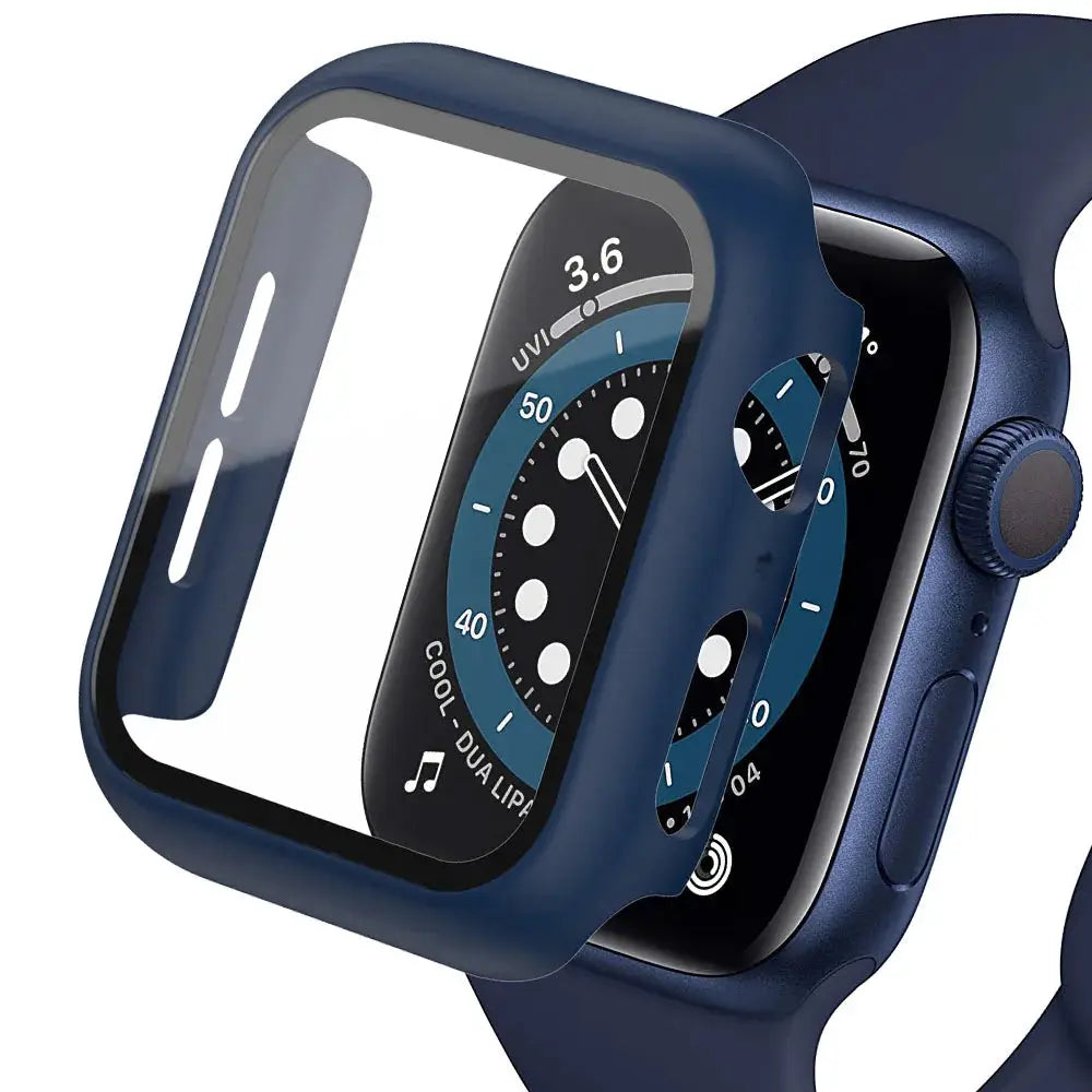 Apple Watch protective case with tempered glass screen protector in navy blue for 40–45mm models by Simples Market