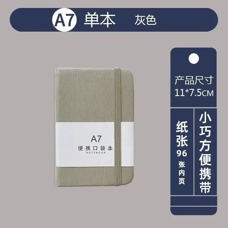 A7 mini notebook by Simples Market, gray portable pocket notepad with elastic band, 96 sheets