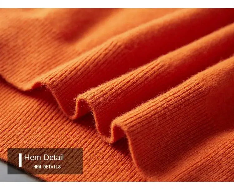 Cashmere sweater orange rib-knit O-neck pullover with a loose oversized fit Simples Market