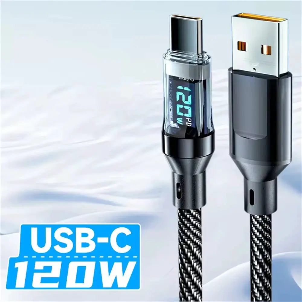 NNBILI USB-C/USB-A charging cables with LED display, braided black pair, 120W