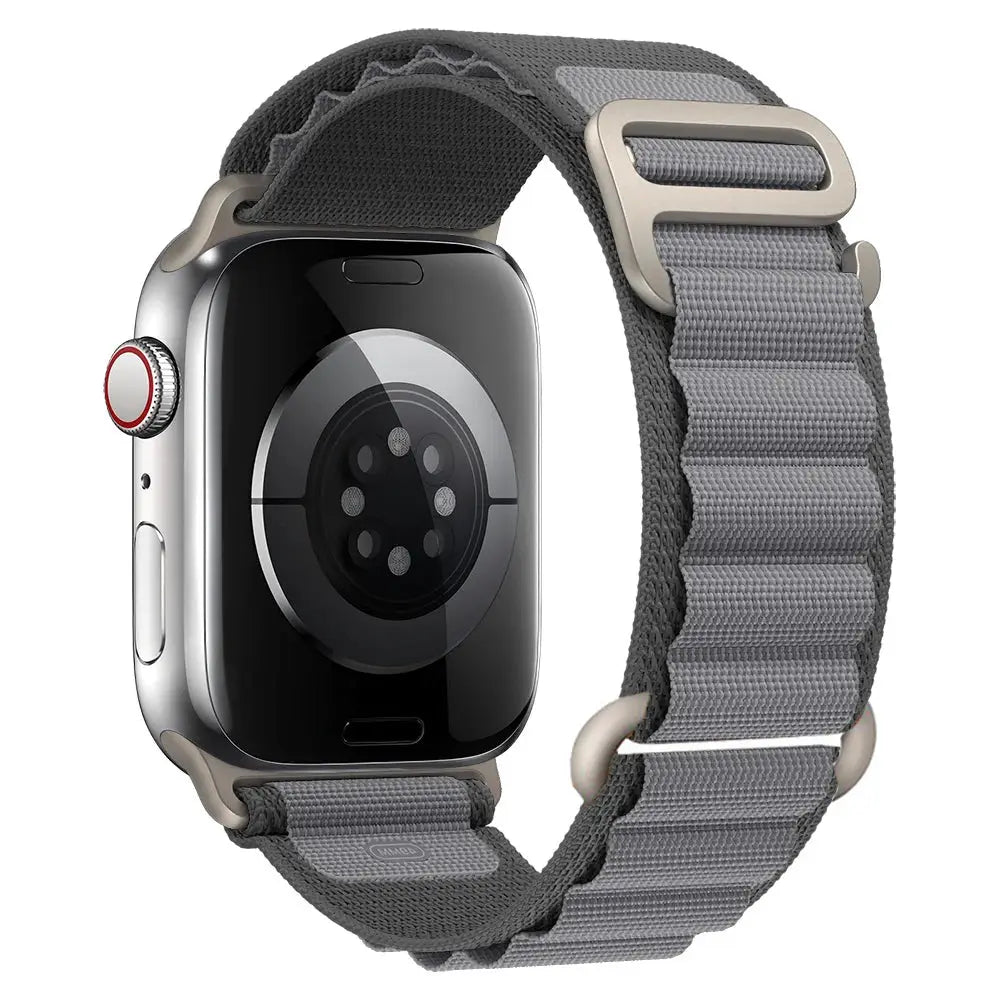 Apple Watch nylon Alpine strap by Simples Market, gray adjustable nylon band for 40–49mm watches